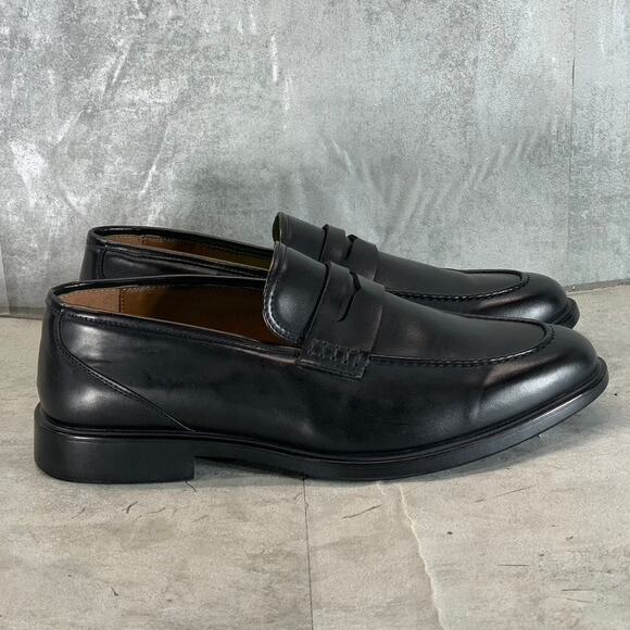 VANCE CO. Men\'s Wide Width Black Faux Leather Keith Slip-On Penny Loafers SZ 12W